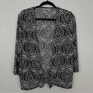 Chico's Travelers Cardigan Slinky Knit Tie-Waist Medallion Print Sz 2 (Large 12)